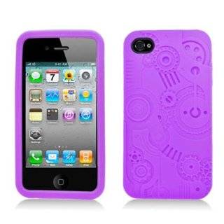  Purple Gear Clock Tower Soft Silicone Laser Cut Skin for Apple iphone 4 / 4S At&T / Verizon / Sprint + Microfiber Bag Cell Phones & Accessories