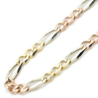 14K Tri Color Gold 4mm Larga Figaro Chain Necklace 24" with Lobster Claw Jewelry