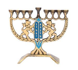 Traditional Brass Chanukah Hanukkah "Luchot Habrit Lions" Menorah Hanukia H5.5"/14cm W5.5"/14cm  Hanukkah Candles  