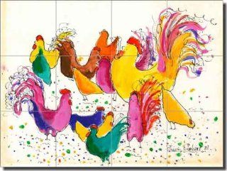 Chickens by Bonnie Siebert   Rooster Chicken Ceramic Tile Mural 24" x 18" Kitchen Shower Backsplash    