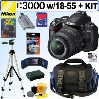 Nikon D3000 10.2MP Digital SLR Camera with 18 55mm f/3.5 5.6G AF S DX VR Nikkor Zoom Lens + 8GB DLX Accessory Kit  Digital Slr Camera Bundles  Camera & Photo