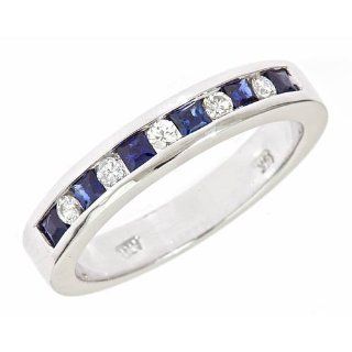 0.58 ct Channel Set Diamond Sapphire Wedding Anniversary Band Ring 14 K White Gold   4 Jewelry
