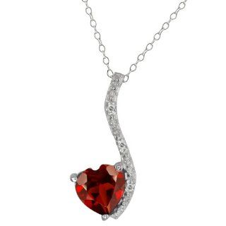 0.92 Ct Heart Shape Red Garnet and White Topaz 14k White Gold Pendant Jewelry