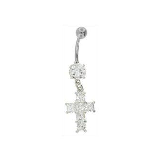 CZ   RADIANT CROSS Emerald  Cut CZs Dangle Belly Button Ring Body Piercing Rings Jewelry