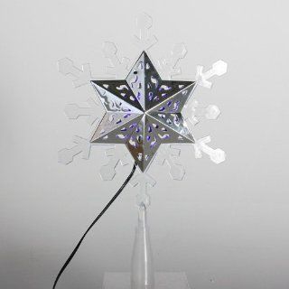 10" LED Lighted Silver Snowflake Star Christmas Tree Topper  White & Blue Lights  