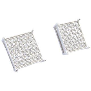 Mens .925 sterling silver White 7 row square earring MLCZ18 2mm thick and 10mm wide Size ML Jewelry