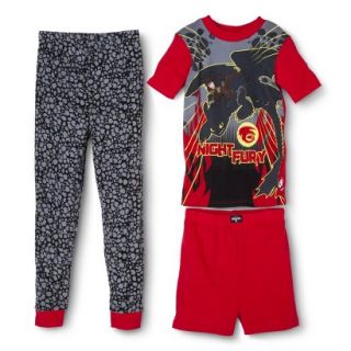 How to Train Your Dragon Boys 3 Piece Short Sleeve Pajama Set   Red 4 Red