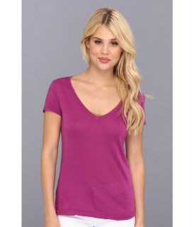 Three Dots Jersey Colette S/S Deep V Neck Womens T Shirt (Pink)
