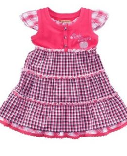 Solid Knit/Gingham Woven Knit Dress by Apple Bottoms (657   Strawberry / 2T) Clothing