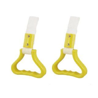 2 Pcs White Nylon Strap Yellow Hard Plastic Handle Grips for City Bus Automotive