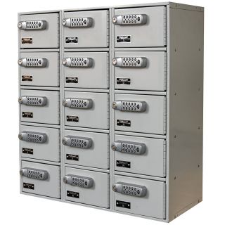 Hallowell Cell Phone And Tablet Locker   7 1/2 X11x5 1/2 Openings   3 Lockers Wide   Electronic Lock   Light Gray  (UCTL392(30) 5A E PL)
