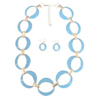 Large Ovals Enamel and Gold Link Electroplated Earrings and Necklaces Set  