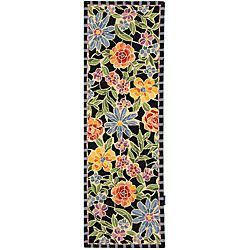 Hand hooked Mosaic Black Wool Runner (26 X 8)