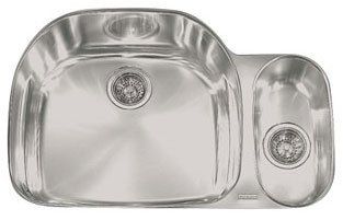 Franke PRX160 31 Inch Prestige Undermount Double Bowl Stainless Steel Sink w/ Integral Shelf   Shelf Accessories