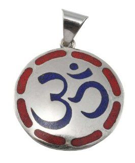 Blue Red Om Sy,bol Tibetan Pendant, #P5 Jewelry