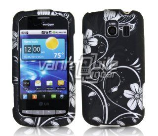 VMG For LG Vortex VS660 Cell Phone Graphic Image Design Faceplate Hard Case Cover   Black Silver Elegant Floral Flower Cell Phones & Accessories