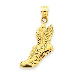 14k Gold Polished Running Shoe Pendant Jewelry