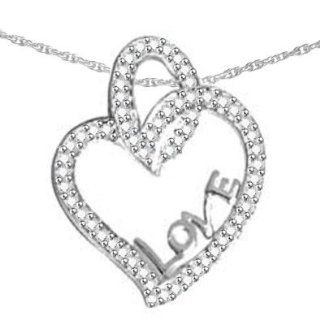 Natural White Diamond Heart Love Pendant Necklace Sterling Silver With 18" Chain Jewelry