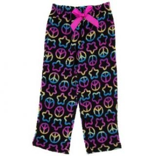 Black Plush Peace Sleep Pants for Girls Pajama Bottoms Clothing