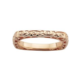 Square Patterned Ring 18K Rose Gold Over Sterling Silver, Pink, Womens