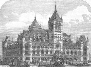 Architecture Design for Hall of Science & Art, antique print, 1866  