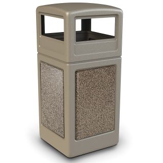 Stonetec Stone Panel Receptacles   42 Gallons   Dome Top   Beige/Riverstone