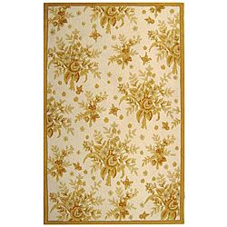 Hand hooked Flov Ivory/ Gold Wool Rug (39 X 59)