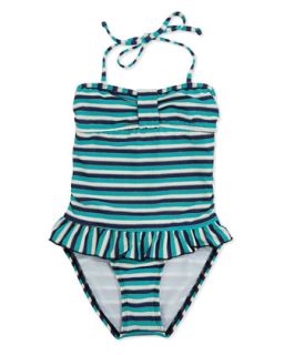 Shimmer Striped One Piece Swimsuit, Blue, 7 14