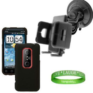 Ultra Durable Compact Car Mount Kit Black Compatible Car Mount for HTC EVO 3D 4G Android Phone + EVO 3D 2pc Black Case + VanGoddy Live * Laugh * Love " Wristband Automotive