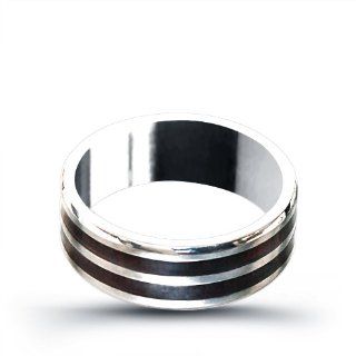 Titanium Ring With Wood Inlay for Men (Size 10) Jewelry