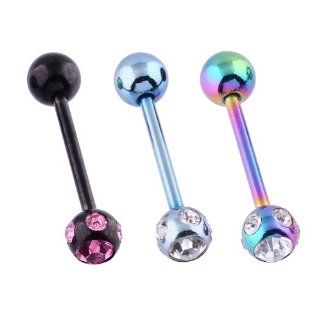 Body Piercing Jewelry Lots of 3pcs 14G 5/8" Stainless Steel Straight Barbell with Multi Gemed Ball Assorted Colors Jewelry