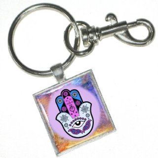 Keyring with Clip   Purse Clip with Hampsa (Hand of G D) on Lavender Altered Art is said to provide healing and protection from the Evil Eye Donna Bedrick Jewelry