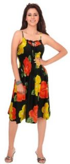 La Leela Black Orange Yellow Floral Printed Short Casual Tube Dress Partywear
