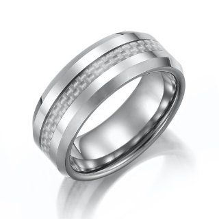 Unique Mens Carbon Fiber Tungsten Ring Wedding Band 8mm Jewelry