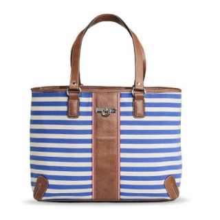 Bueno Striped Canvas Tote Handbag   Blue