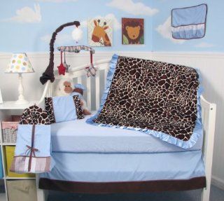 Soft Minky Baby 14 Piece Crib Nursery Bedding Set Color Blue Giraffe   Soho Baby Crib Bedding