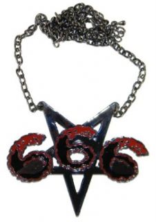 Kreepsville 666 Horror Gothic   666 on Pentagram Enamel Black Metal Necklace Clothing