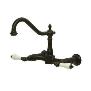 Kingston Brass KS1245PL Heritage Wall Mounted Centerset Kitchen Faucet with Porcelain Lever Handles, Oil Rubbed Bronze   Touch On Kitchen Sink Faucets  
