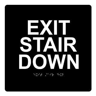 ADA Exit Stair Down Braille Sign RRE 670 99 WHTonBLK Enter / Exit  Business And Store Signs 