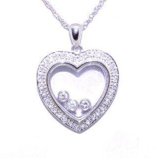 14K White Gold Diamond Floating Heart Charm Clasp Style Charms Jewelry