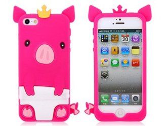 Silicone Pig with Crown Design Protective Case for iPhone 5 (Rose Red) Cell Phones & Accessories