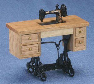 Dollhouse Miniature Oak Sewing Machine Toys & Games
