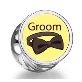 Groom Bow Tie Cylindrical Photo Charm Beads Jewelry