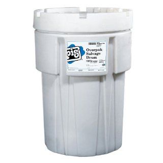 New Pig PAK674 Polyethylene Overpack Salvage Drum, 110 Gallon Storage Capacity, 31.4" Diameter x 45" Height x 1/4" Thick, White Hazardous Storage Drums