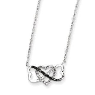  14k White Gold W/ Black And White Diamond Triple Heart Pendant Pendant Necklaces Jewelry