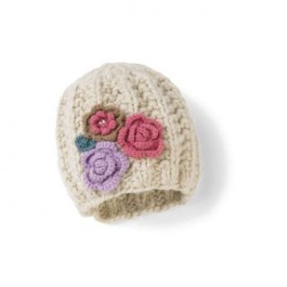 San Diego Hat Co. Girls 2 6x Cotton Knit Beanie With Flowers, Oatmeal, 2 4 years Cold Weather Hats Clothing