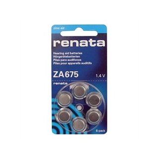 Renata #675 Zinc Air Activated Hearing Aid Battery 6 Pack Watches