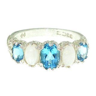 9K White Gold Ladies Blue Topaz & Colorful Fiery Opal Ring   Finger Sizes 5 to 12 Available Right Hand Rings Jewelry