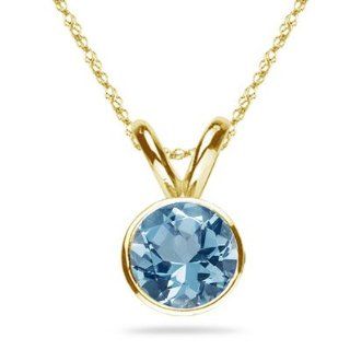3/4 (0.71 0.80) Cts of 6 mm AAA Round Aquamarine Solitaire Pendant in 18K Yellow Gold Chain Necklaces Jewelry