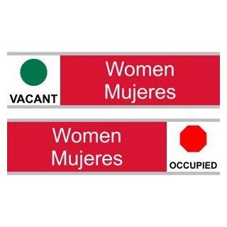Womem Engraved Bilingual Sign EGRB 650 SLIDE WHTonRed Womens / Girls  Business And Store Signs 